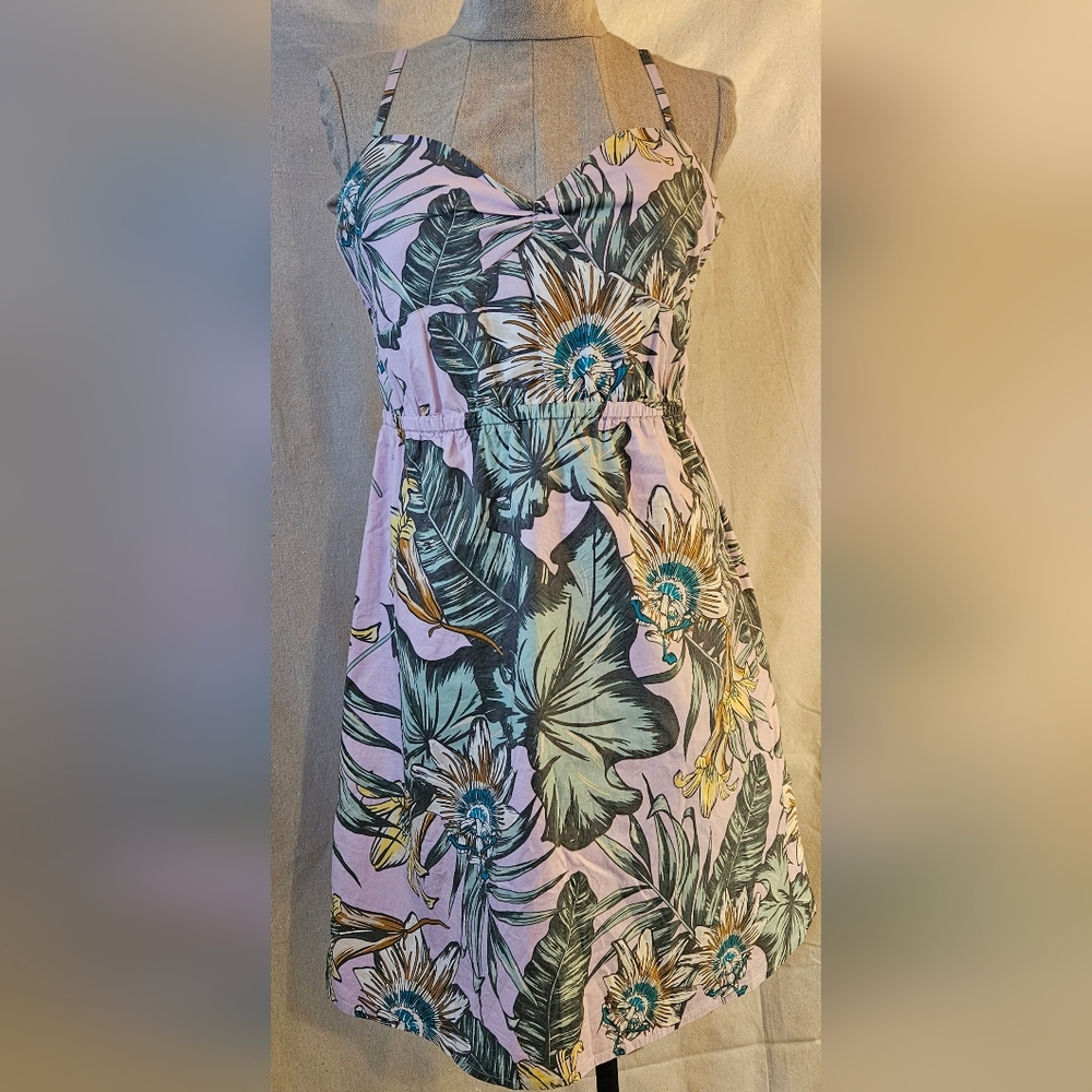 J Crew Tropical Palm Floral Print Smocked Poplin Cami Dress Size Medium Lilac